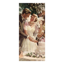 Vintage Reception Bride Groom Newlyweds Cut Cake Customized Rack Card