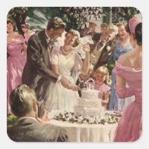 Vintage Reception Bride Groom Newlyweds Cut Cake Stickers