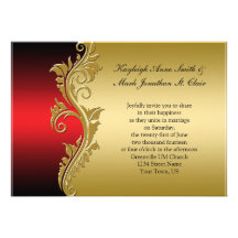 Vintage Red Black and Gold Wedding Invitation