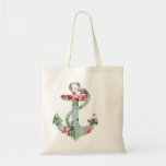 Vintage Red Pink Green Floral Pattern Anchor Canvas Bags