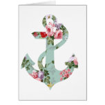 Vintage Red Pink Green Floral Pattern Anchor Greeting Cards