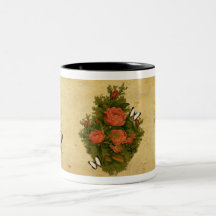 Vintage Red Roses With Butterflies- Mug