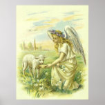 Vintage Religion Easter, Victorian Angel with Lamb Posters