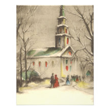 Vintage Religious Christmas, Church, Snow, Winter Announcements