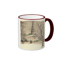 Vintage Religious Christmas, Church, Snow, Winter Coffee Mugs