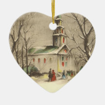 Vintage Religious Christmas, Church, Snow, Winter Christmas Ornaments