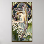 Vintage Religious Easter, Angel and Lily Flowers Poster