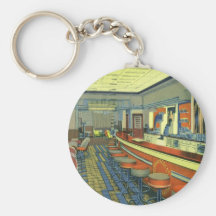 Vintage Restaurant, Roadside Diner Interior Key Chain