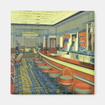Vintage Restaurant, Roadside Diner Interior Magnet