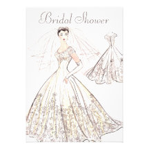 Vintage Retro 1950's Bride and Gown Bridal Shower Invites