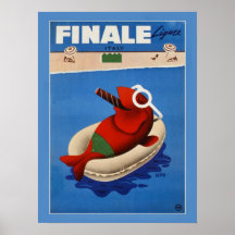 Vintage retro Finale cute fish Italian travel ad Print