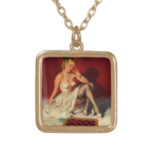 Vintage Retro Gil Elvgren Checkers Pin UP Girl Custom Necklace