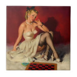 Vintage Retro Gil Elvgren Checkers Pin UP Girl Tile