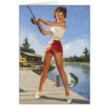Vintage Retro Gil Elvgren Fishing Pinup Girl Greeting Cards