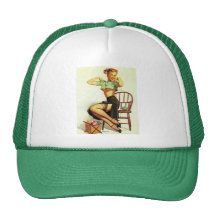 Vintage retro Gil Elvgren Knitting Pin Up Girl Trucker Hats