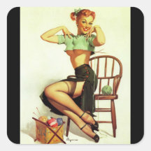 Vintage retro Gil Elvgren Knitting Pin Up Girl Sticker