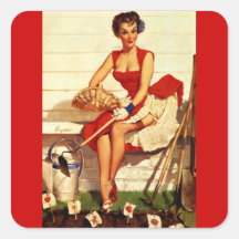 Vintage Retro Gil Elvgren Pin Up Girl Square Sticker