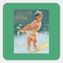 Vintage Retro Gil Elvgren Pin Up Girl Square Stickers