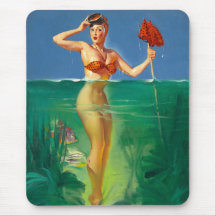 Vintage Retro Gil Elvgren Scuba Diver Pin Up Girl Mousepads