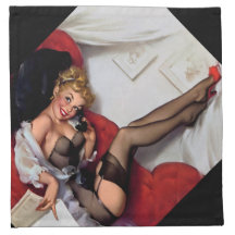 Vintage Retro Gil Elvgren Telephone Pinup girl Printed Napkin