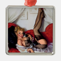 Vintage Retro Gil Elvgren Telephone Pinup girl Christmas Ornaments