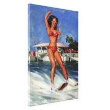 Vintage Retro Gil Elvgren Water Ski pinup girl Stretched Canvas Print