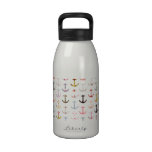 Vintage retro sailor girly floral nautical anchors water bottle