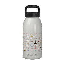 Vintage retro sailor girly floral nautical anchors water bottle