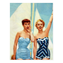 Vintage Retro Women 60s Swimwear Surfs Up! Postcard