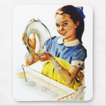 Vintage Retro Women Girl Doing the Dishes Mouse Pad