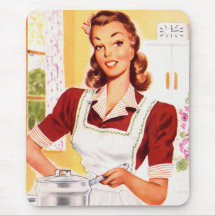 Vintage Retro Women Kitsch 50s Kitchen Magic Mouse Pads