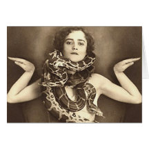 Vintage Retro Women Sideshow Snake Charmer Card