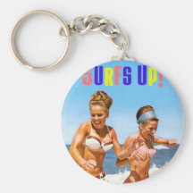 Vintage Retro Women Surfs Up Beach Girls Key Chain