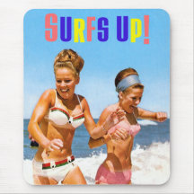 Vintage Retro Women Surfs Up Beach Girls Mousepad