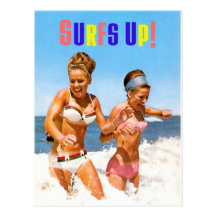 Vintage Retro Women Surfs Up Beach Girls Post Cards