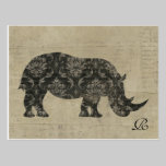 Vintage Rhinoceroses Silhouette  Monogram Postcard postcards