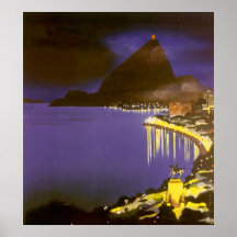 Vintage Rio De Janeiro at Night Poster