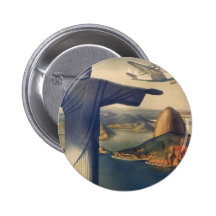 Vintage Rio De Janeiro, Christ the Redeemer Statue Button