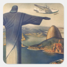 Vintage Rio De Janeiro, Christ the Redeemer Statue Square Stickers