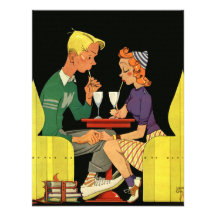 Vintage Romance, Teens in Love at the Soda Shop Personalized Invites