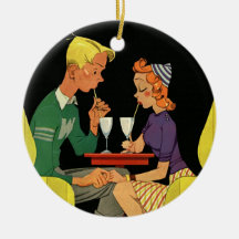 Vintage Romance, Teens in Love at the Soda Shop Christmas Ornament