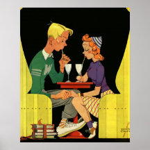 Vintage Romance, Teens in Love at the Soda Shop Poster