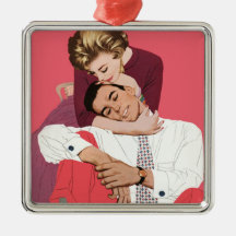 Vintage Romantic Love, Pink Retro Romance Christmas Tree Ornament