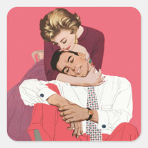 Vintage Romantic Love, Pink Retro Romance Square Sticker