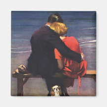 Vintage Romantic Love, Romance on the Beach Fridge Magnet