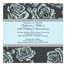 Vintage Rose Anniversary Invitation Black Blue