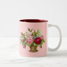 Vintage Rose Flower Basket Coffee Mugs