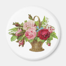Vintage Rose Flower Basket Refrigerator Magnets