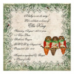 Vintage Rose Owls Baby Invitation