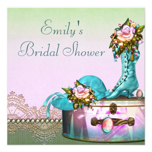 Vintage Rose Pearls Pink Bridal Shower Custom Invites